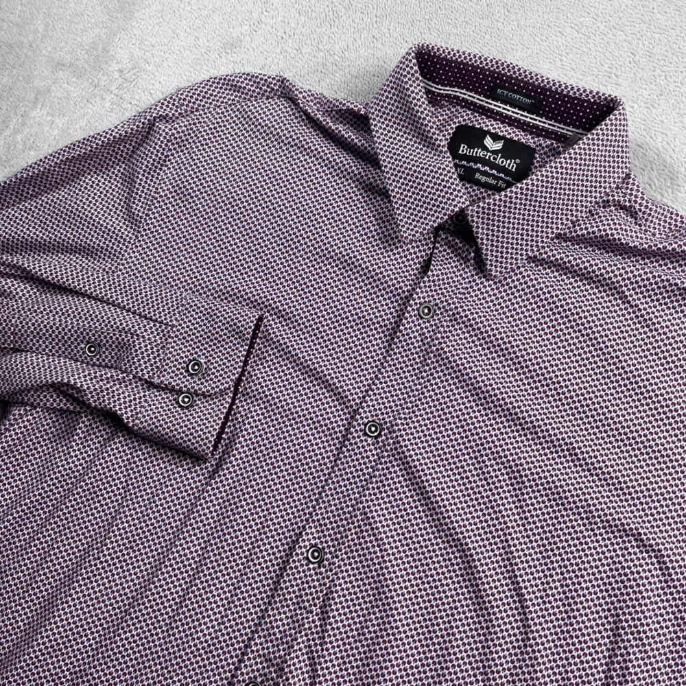 Buttercloth Icy Cotton Mens XL Regular Fit Long Sleeve Button Down Shirt‎ Purple